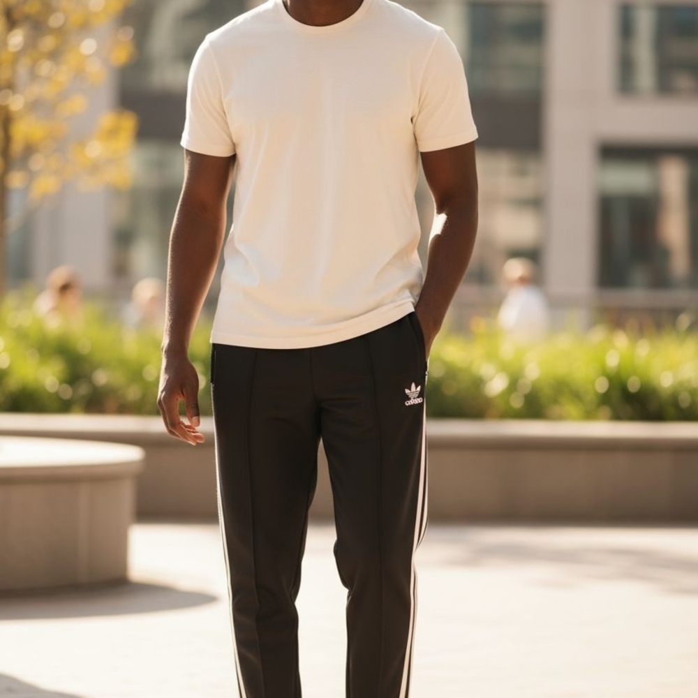 Adidas Black Track Pants with White Stripes